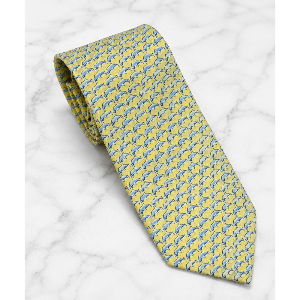 Vineyard Vines Yellow Blue Dolphin Print Silk Necktie Men's Nautical Preppy Tie